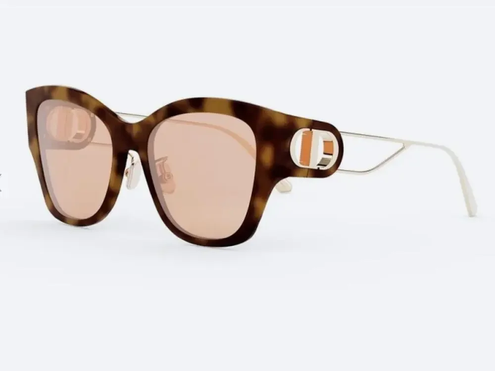 CHRISTIAN DIOR CD Montaigne Light Havana Brown Gold / Brown Sunglasses RARE NEW